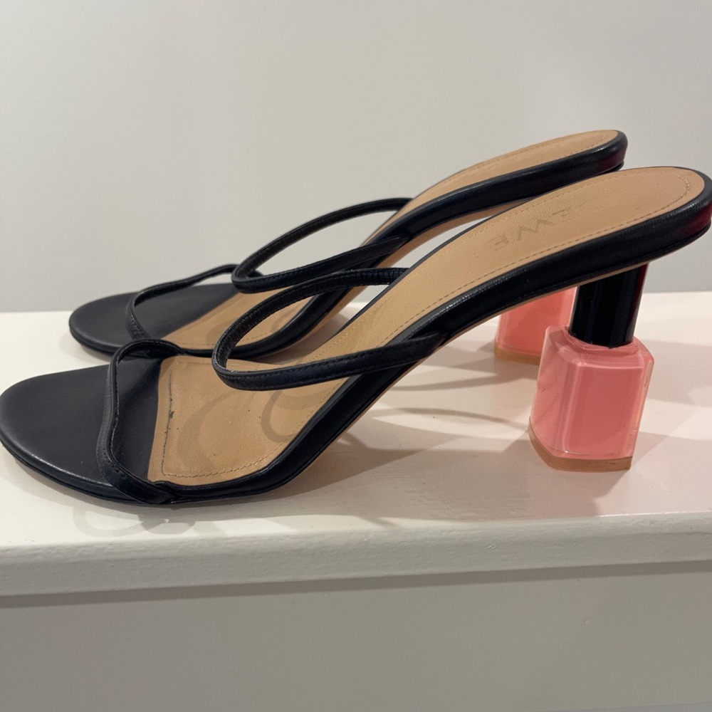 Loewe Black Sandals with Pink Block Heels